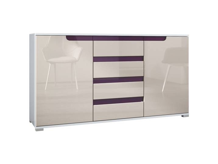 SIDEBOARD Sylt Sandgrau Hochglanz / Brombeer Hochglanz