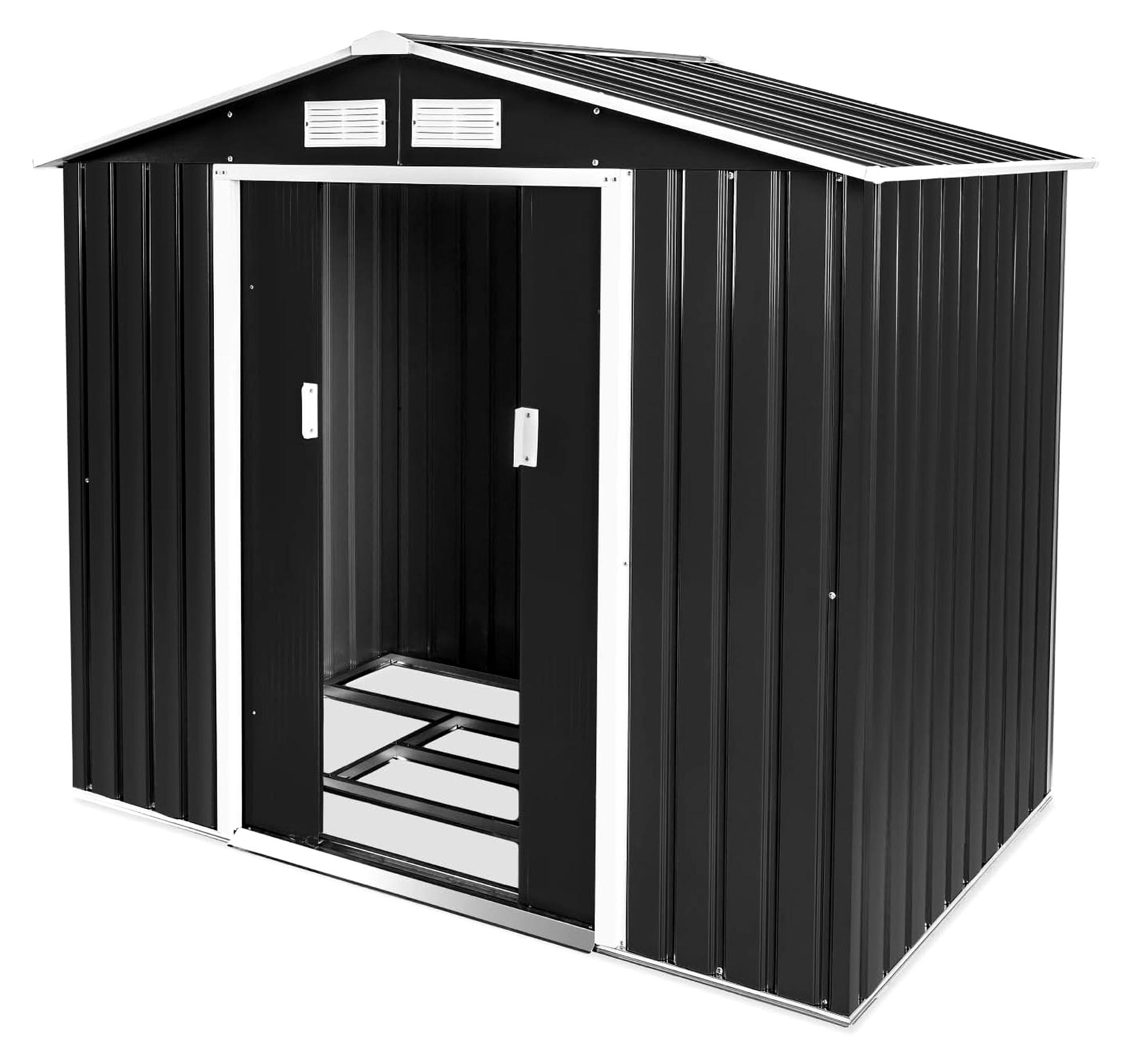Metall Gartenhaus mit Satteldach, Geräteschuppen mit Schiebetür, Gerätehaus mit Metallfundament, als Gartenschuppen, Gartenhütte oder Fahrradgarage, 4 m³ Lagerfläche - grau/weiß