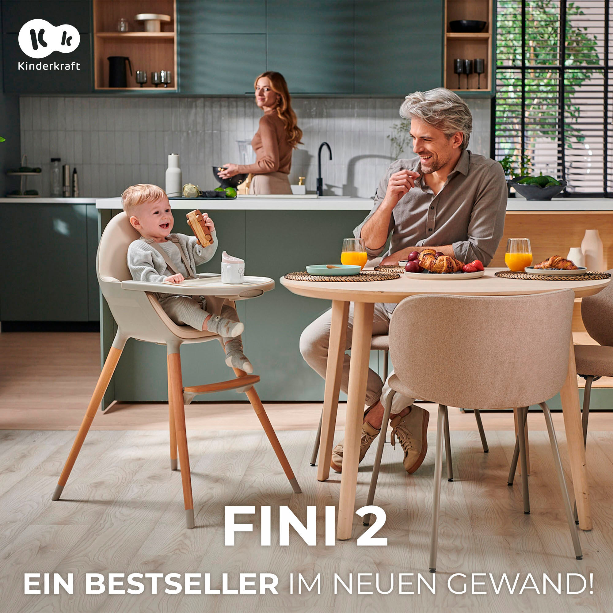 Hochstuhl KINDERKRAFT "FINI 2", Kinder, Gr. B/H/T: 55cm x 96cm x 58,5cm, grün, Stühle Hochstuhl