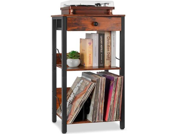 Support Pour Tourne-Disque Vinyle 3 Niveaux Avec Tiroir Meuble De Rangement Pour Platine Et Albums