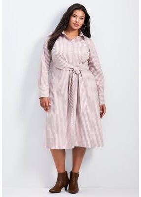 Plus Size Women's Bethany Poplin Tie Front Shirtdress by Avenue in Caramel Stripe (Size 16)