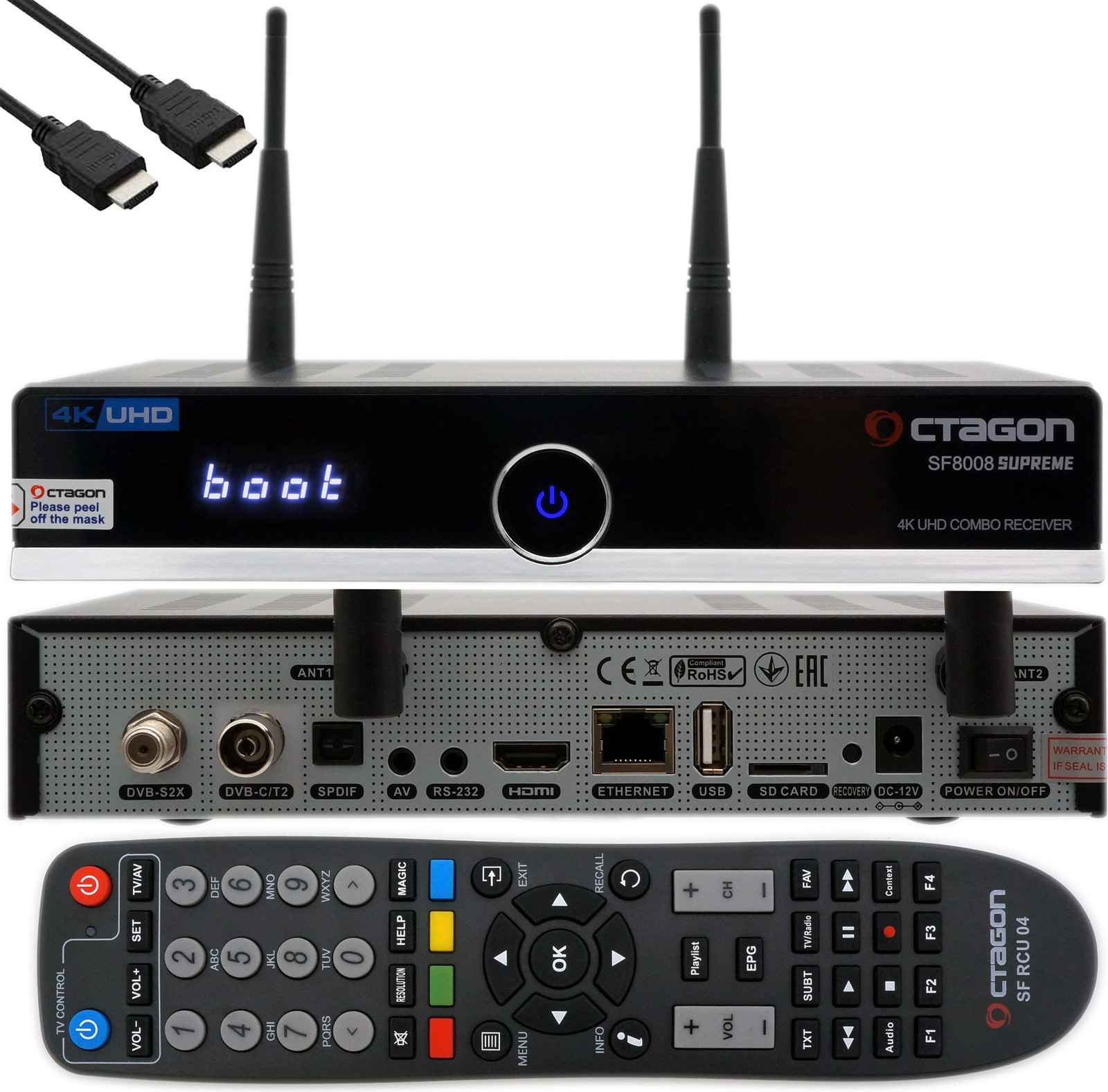 Octagon SF8008 Supreme 4K UHD combireceiver DVB-S2X + DVB-C/T2