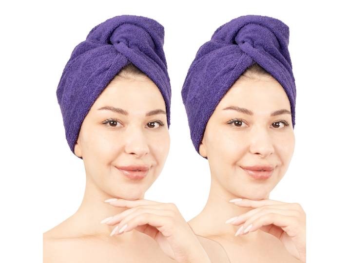 Turban-Handtuch HAMMETEX 2er Set Haarturban Damen, 100% Baumwolle, Flauschig & Schnelltrocknend , lila, B:25cm L:64cm, Frottier, Baumwolle, Handtücher, Turban-Handtuch, Uni-Farben, weich