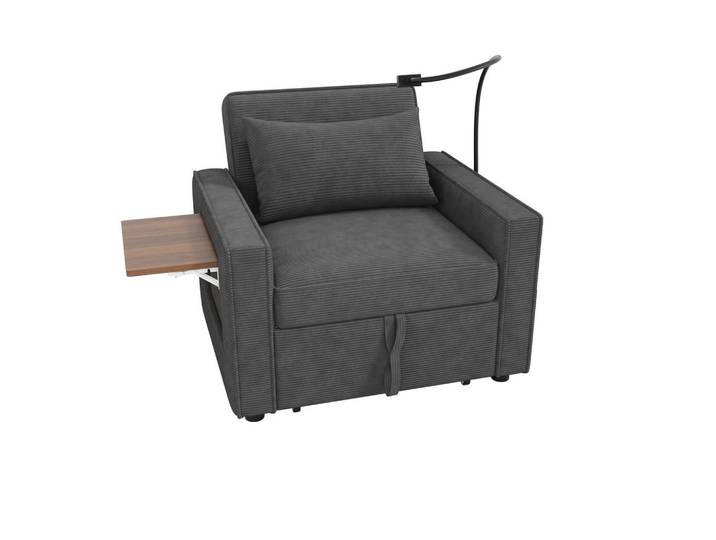 Oxeza Relaxsessel 93/78/85 cm Grau mit Klapptisch und Handyhalter, Mode, Rechteckig, 93x85x150 cm, Wohnzimmer, Sessel, Relaxsessel