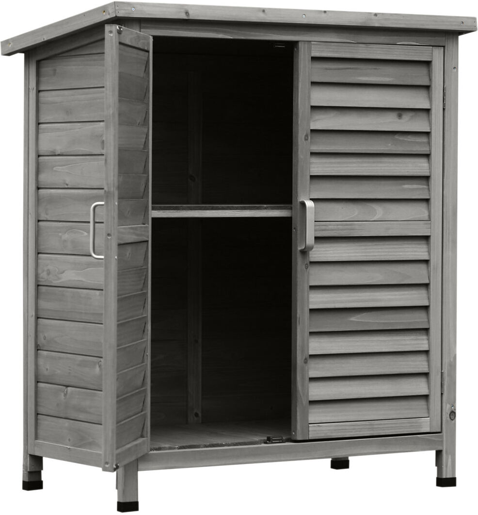 NFusion Truvia Rustic Wooden Garden Storage Shed with Solid Fir Wood and Two Inner Shelves Grey 87cm W X 46.5cm D X 96.5cm H
