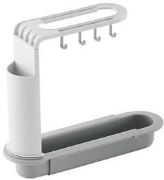 Uplift Essentials Telescopic Sink Drain Rack With Hooks And Soap Storage grey With Hooks