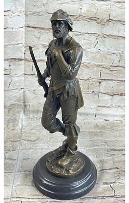 Bronzhaus Mid Century French Renaissance Soldier Holding A Gun Bronze Sculpture Figurine