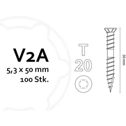 KAHRS Terrassenschrauben Professional, 5,3x50 mm, V2A, TX20, 100 Stk./VE, für Holz, Bambus & WPC-UK