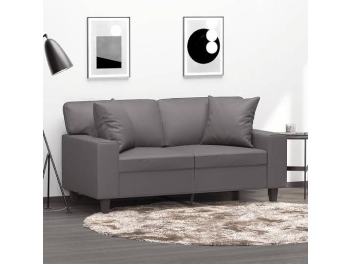 HEFZGDB Modernes 2-Sitzer-Sofa Grau 120 cm Kunstleder mit Zierkissen – Langlebiges Schmutz Abweisendes Sofa für Wohnzimmer, Robustes Metallgestell, Bequeme Polsterung, Luxuriöses