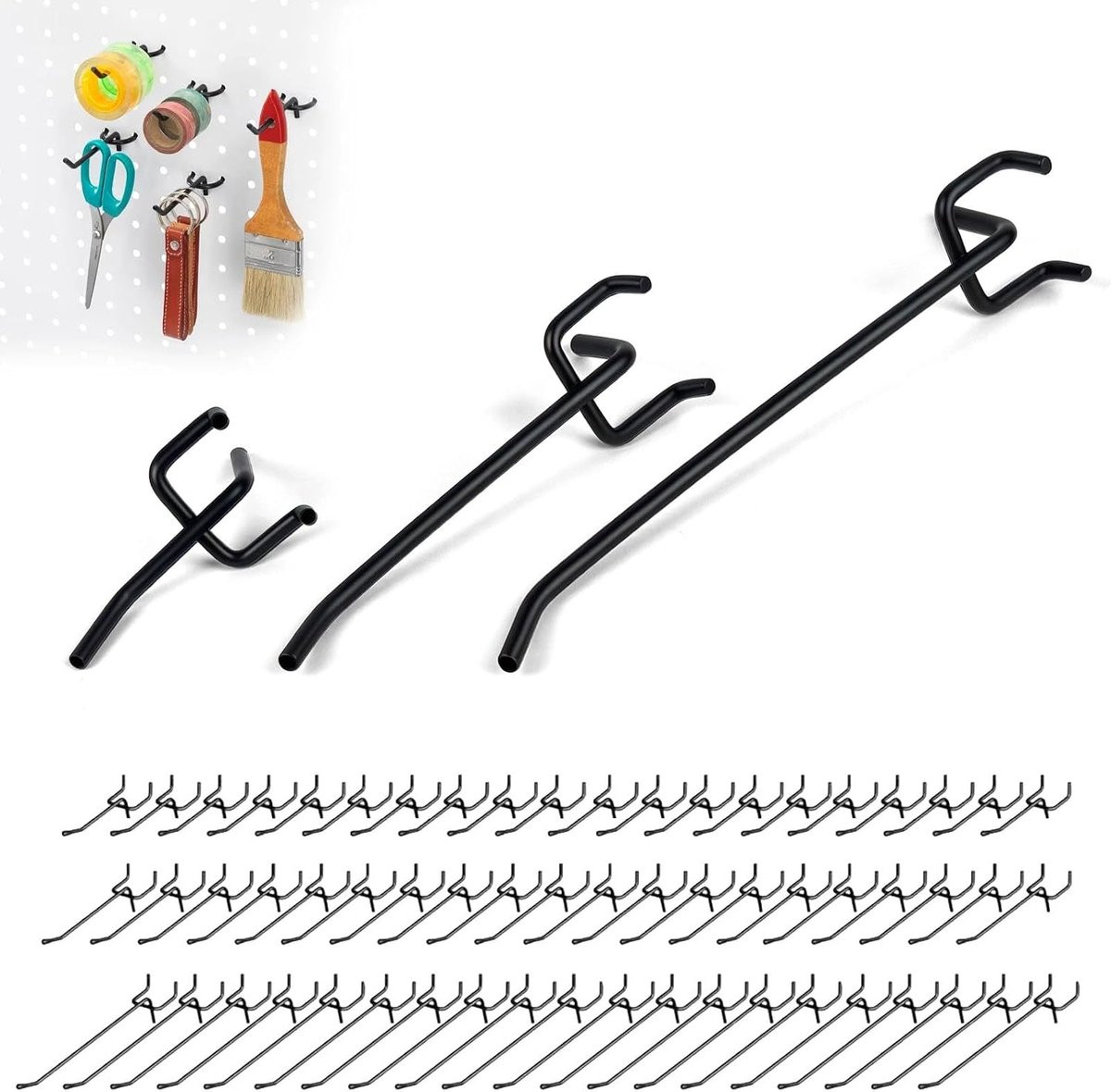 60 stuks Gatenwandhaken Perforatieplaat haken met Driehoeksteun - Zwart - 5/10/15 cm
