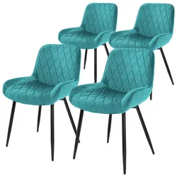 ML-Design Esszimmerstühle 4er Set, Petrol, mit Rücken- & Armlehnen, Samtbezug & Metallbeine, Polsterstühle für Esszimmer, Küche & Wohnzimmer