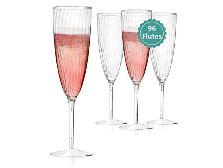 Kunststoff-Champagnerflöten, 96 Stück, transparente Kunststoff-Weingläser, Einweg-Cocktailbecher für Zuhause, Alltag, Party, Geburtstag, Hochzeit, Toasten, Trinken, Champagner (170 ml)