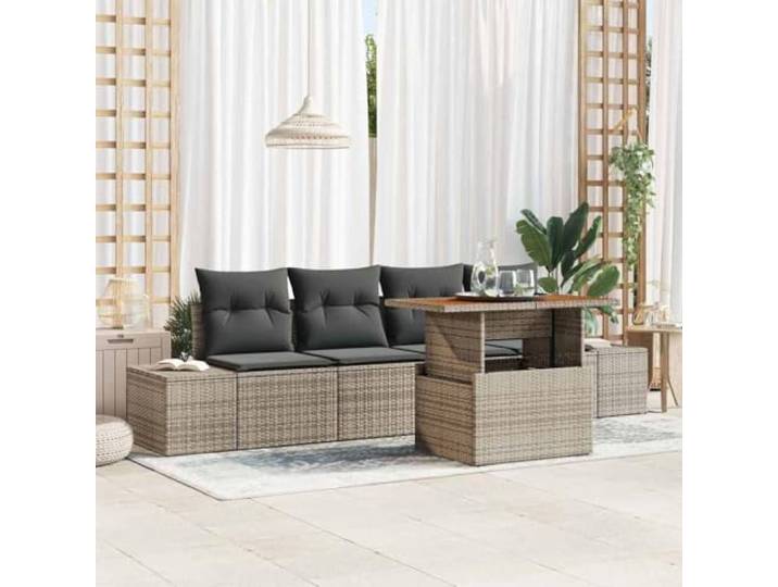 KTHLBRH Modulares Gartentischset aus Poly Rattan mit Stauraum und pulverbeschichtetem Stahlrahmen als Essgruppe für Terrasse mit verstellbaren Füßen