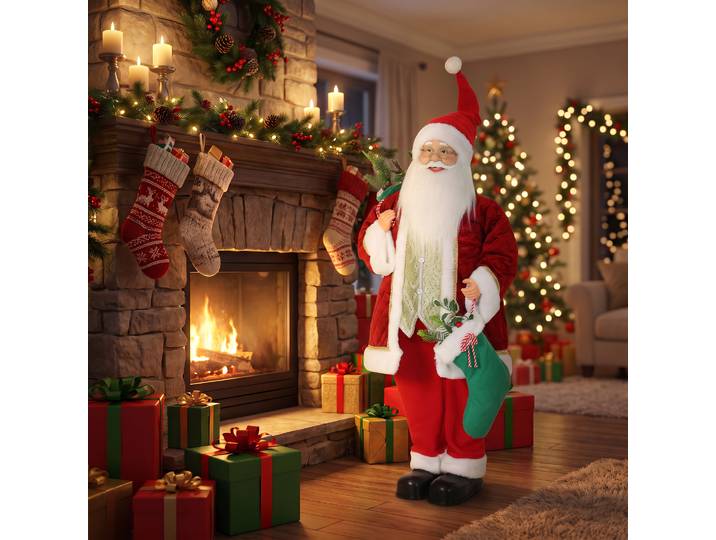HOMCOM Père Noël Animé 120cm Chantant Dansant Son/Toucher