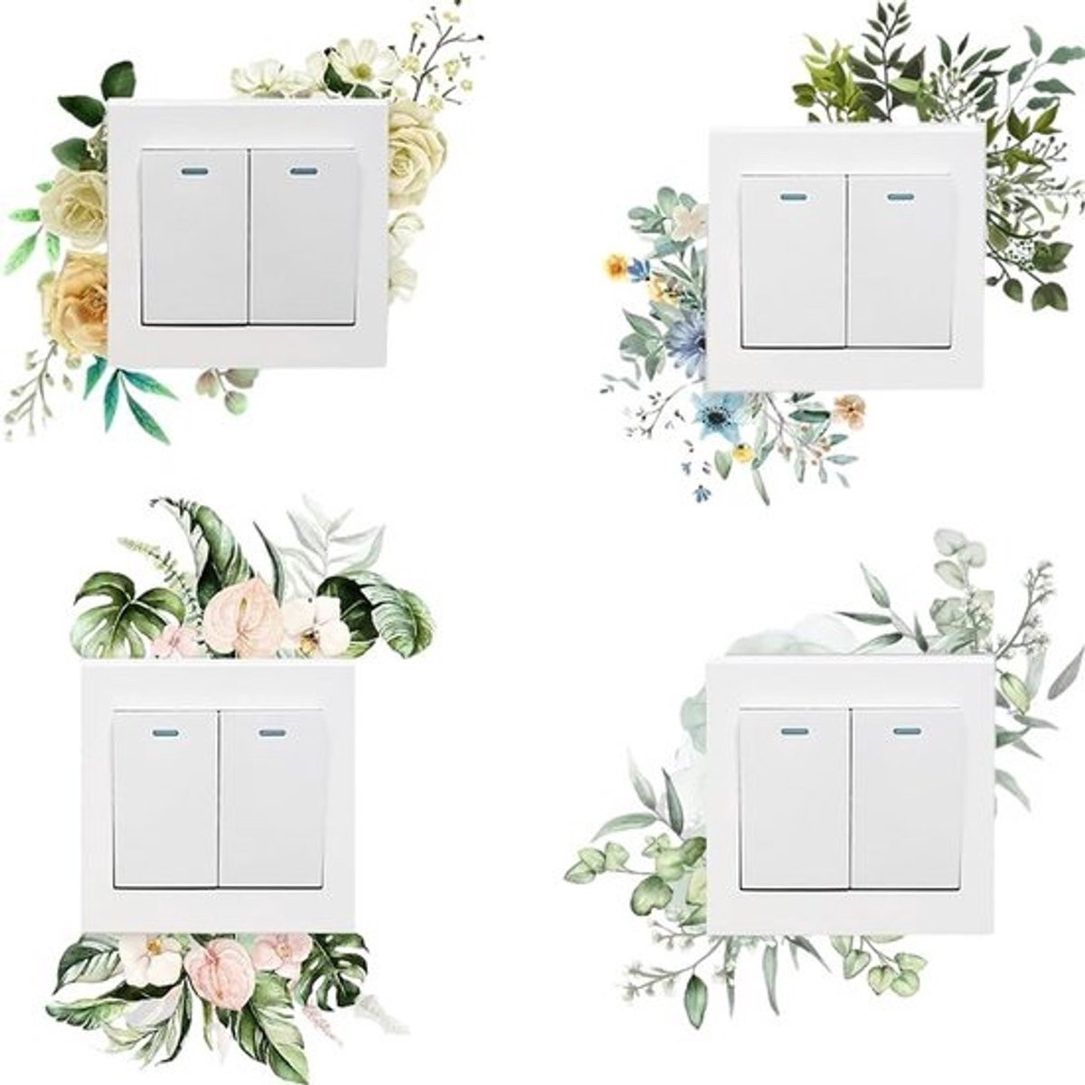 8 stuks Groene Plant Lichtschakelaar Stickers - Decoratieve Tropische Blad Muurstickers voor Woonkamer en Slaapkamer