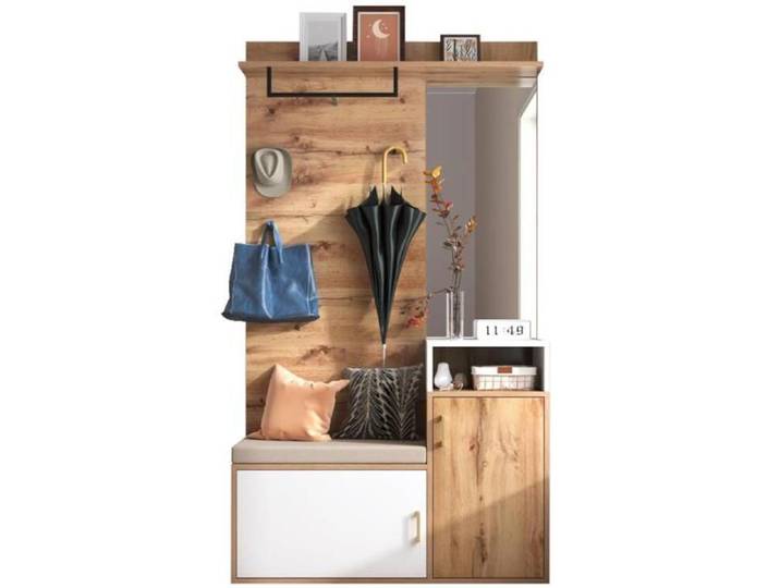 Ensemble de garde-robe moderne avec miroir et armoire à chaussures garde-robe avec tabouret à chaussures et porte-manteau mural
