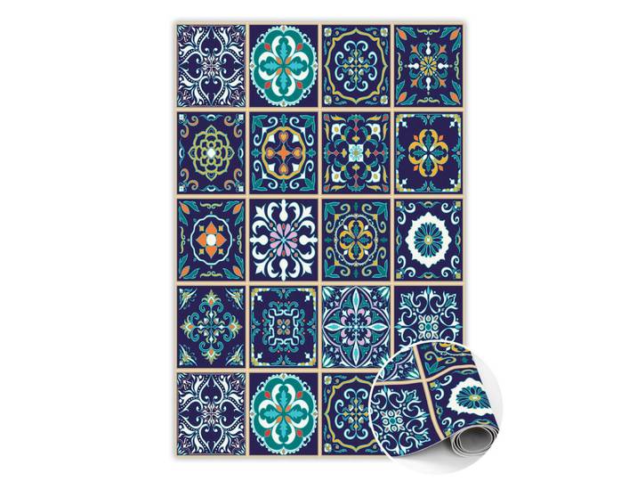 Tulup Vinyl Teppich 120x180 cm Portugiesische Fliesen, Blau, Kunststoff, Rechteckig, 120x180 cm, Teppiche und Böden, Teppiche, Outdoorteppiche