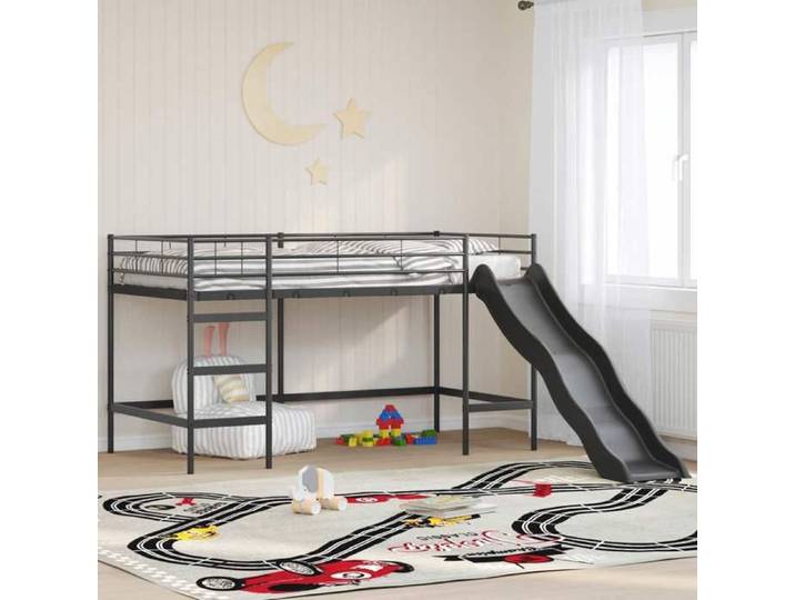 Lit superposé pour enfants avec toboggan Uni Noir et anthracite 42020774