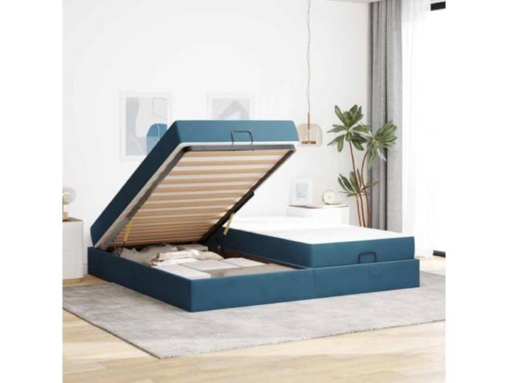 KTHLBRH Blaues Doppelbett aus Samt mit Matratze Modernes Design, klare Linien, robuste Struktur, 2 Stück, zeitgenössisches Zimmer