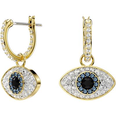 Paar Creolen SWAROVSKI "Symbolica Böser Blick magisches Auge", blau (gelbgoldfarben, metallfarben, blau, schwarz, kristallweiß, blau, schwarz, kristallweiß), Ohrringe, Damen, Metall, mit Swarovski Kristall, Einhänger abnehmbar