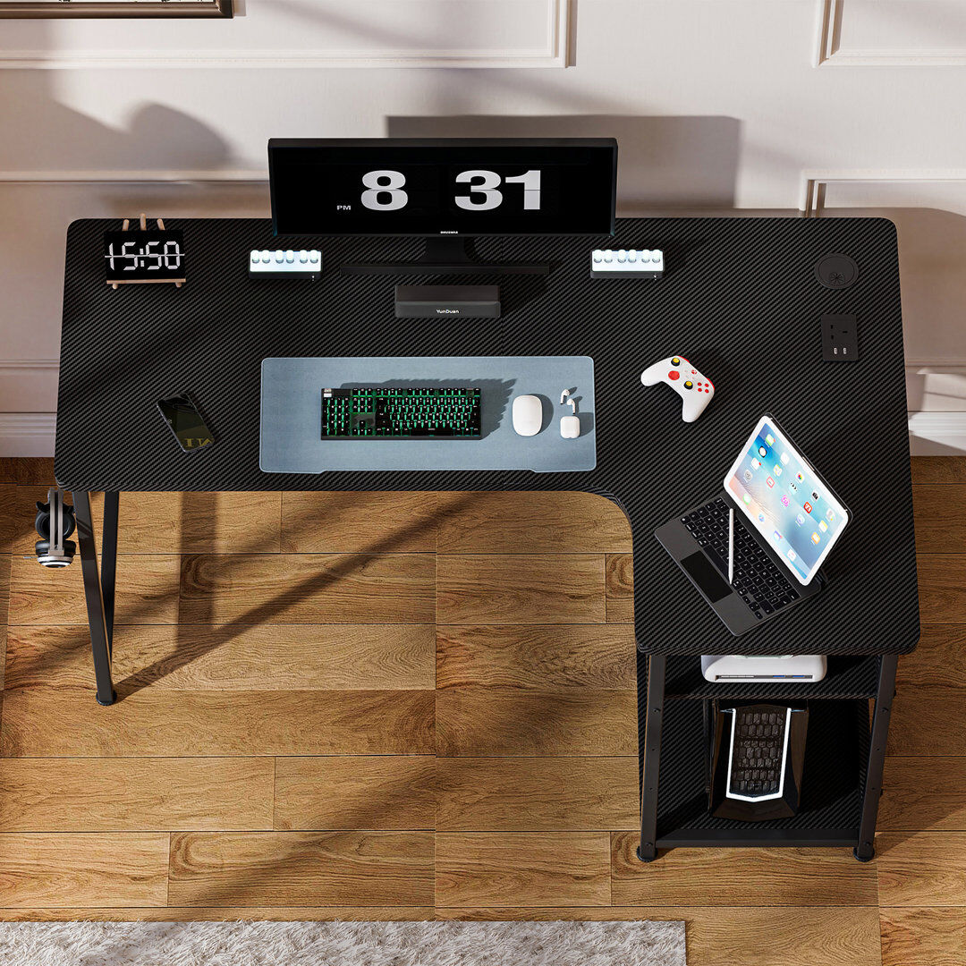 Inbox Zero L-Shaped Computer Desk Black 75cm. H x 110cm. W x 80cm. D