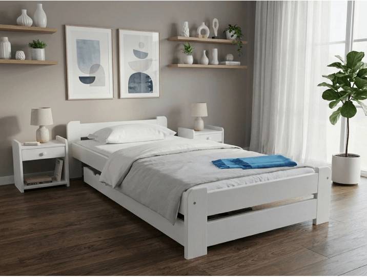 Bett Emily 90 x 200 cm, Weiß Matratze: Ohne Matratze, Lattenrost: Mit Lamellenrost