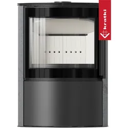 BJORN Ø 150 7 kW freistehender Stahlofen, dekorative GRAY SATIN-Speicherkeramik, Stahlabdeckung; mit Verschlussmechanismus