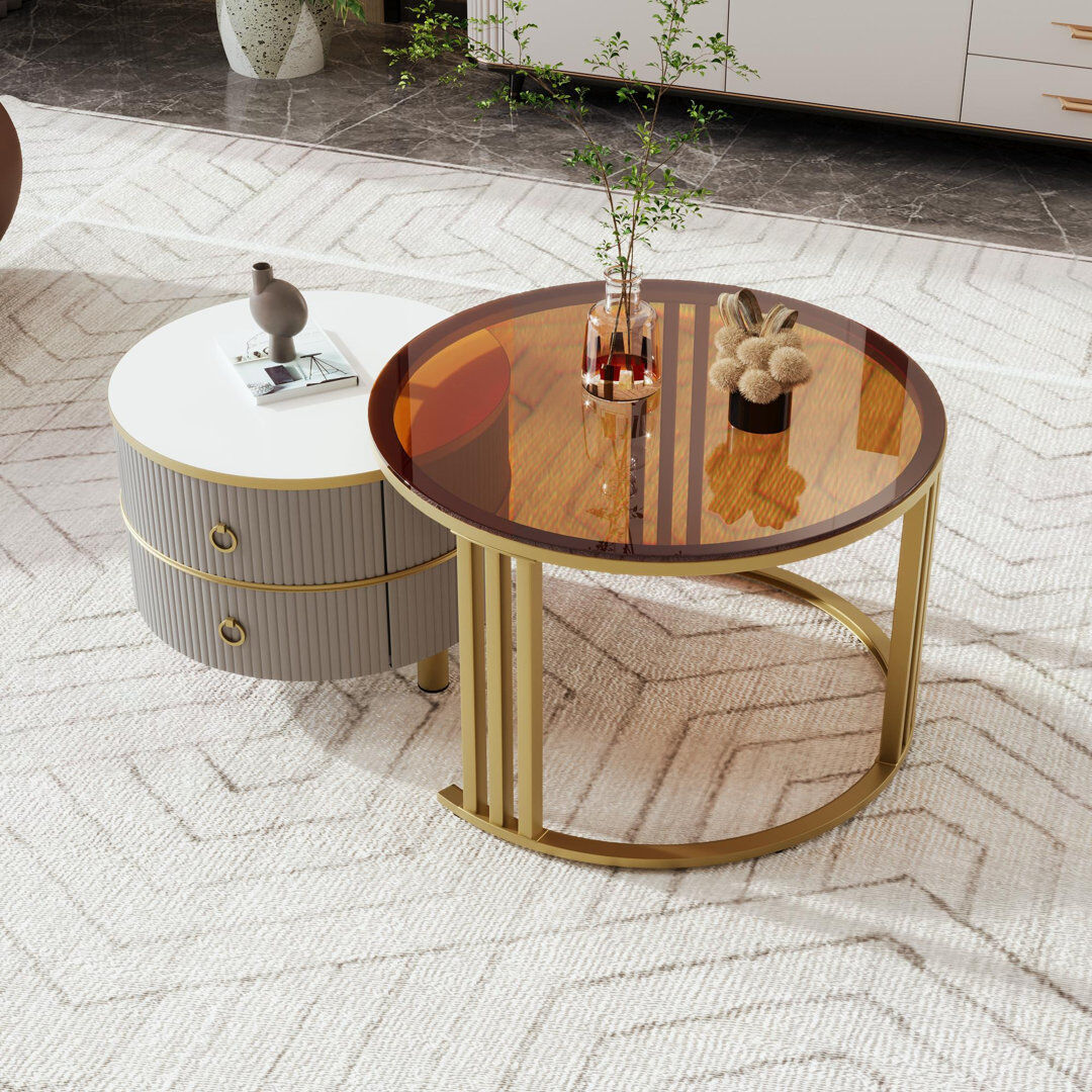 Fairmont Park Agatia Frame Coffee Table with Storage Gold/Grey/Brown/White 45cm H X 70cm W X 70cm D