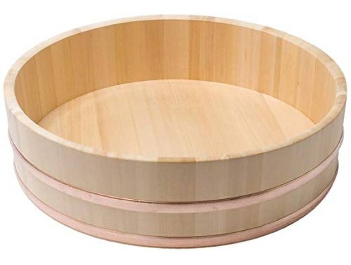 JapanBargain, Large Japanese Wooden Hangiri Sushi Oke Rice Mixing Bowl Tub for Sushi Restaurant Sawara Cypress Wood 15.35 inches Diameter Made in Japan (39 cm)