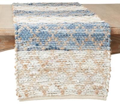 Saro Lifestyle "Diamond Stripe Chindi Design Table Runner - 16""x72"""