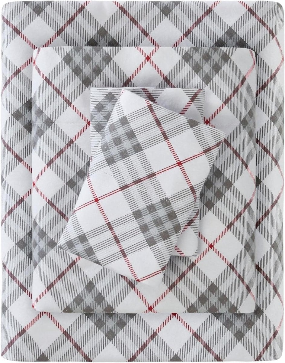 Katoenen flanellen bedset met rode plaid voor twin maat