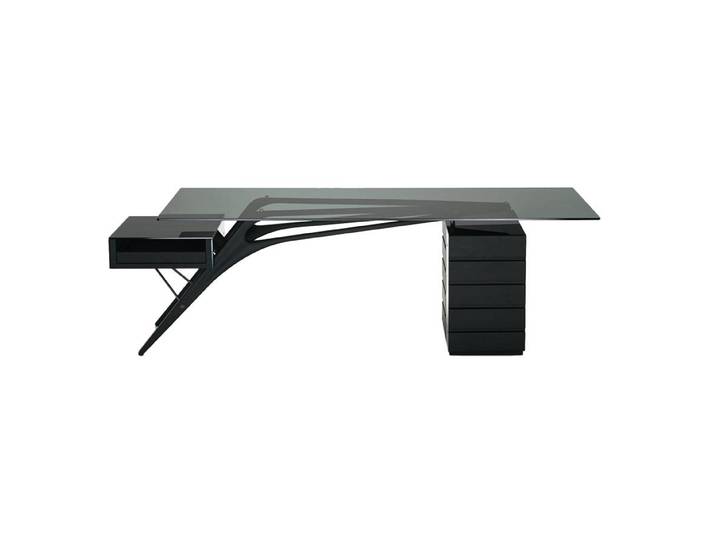 ZANOTTA bureau CAVOUR CM (chêne teinté noir - Cristal gris fumé)