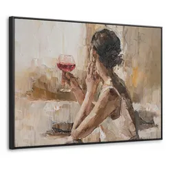 LEINWAND Bilder mit Rahmen - Ölgemälde - Frau - Wein - 80x60