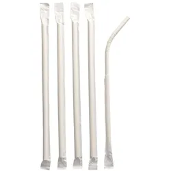Papstar 200x Papiertrinkhalme flexibel Flexhalme O 6 mm 20 cm weiss einzeln gehüllt