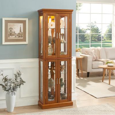 GREATPLANINC Lighted Curio Display Cabinet with Tempered Glass Doors, Curio Cabinet with Adjustable Shelves & Mirrored Back Panel
