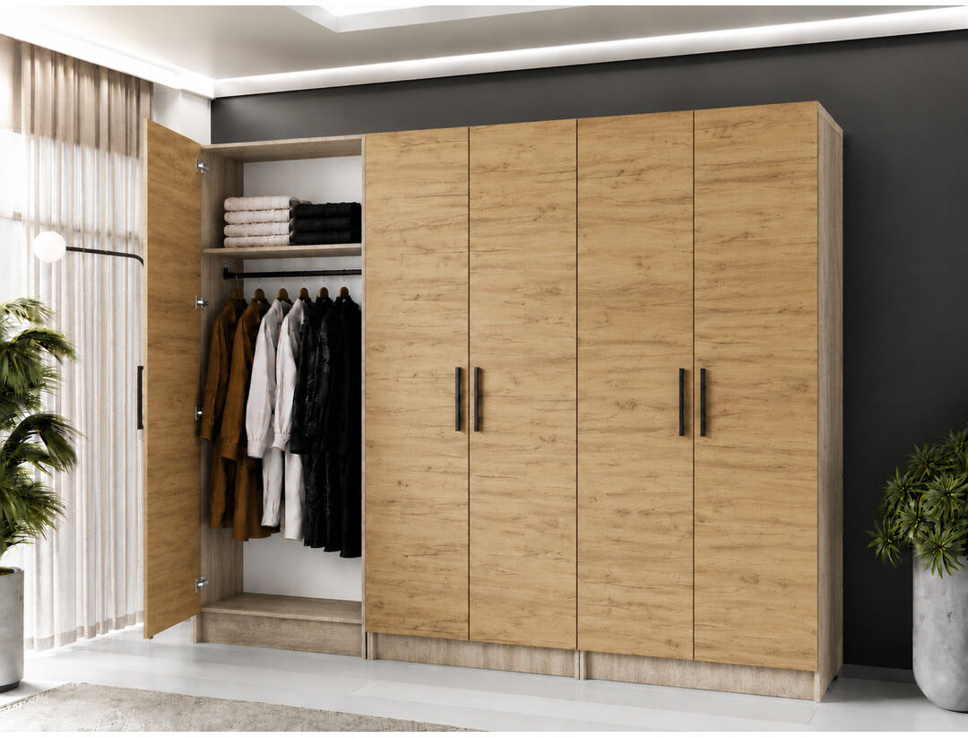 17 Stories Nisean 6 Door Wardrobe Sonoma/Oak Craft Gold 234cm W X 52.5cm D