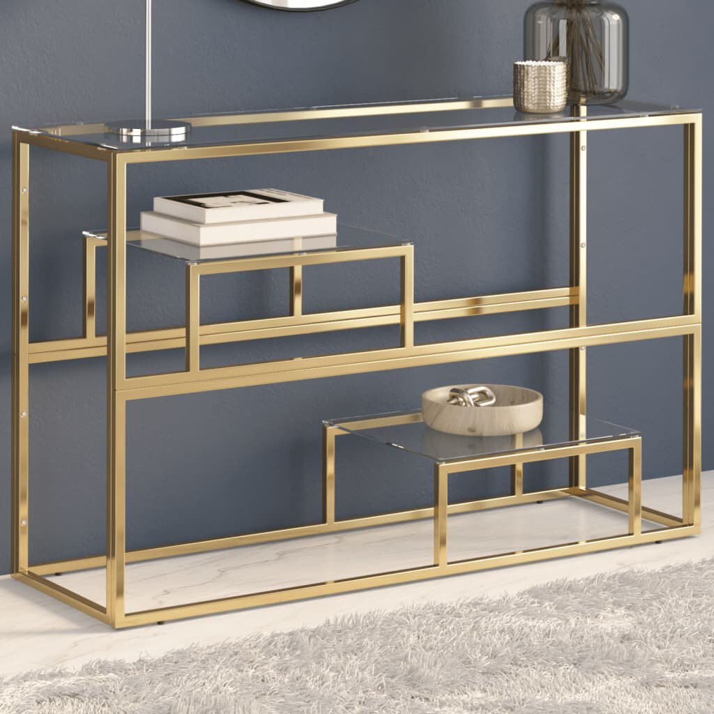 Metro Calisto 110 cm W Glass Top Console Table Clear/Gold