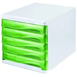 Helit Schubladenbox Economy, 5 Fächer, beschriftbar, lichtgrau/grün transluzent
