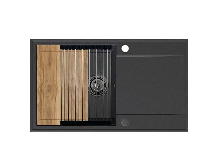 SINK QUALITY Granitspüle graphit 78x46 cm - Spülbecken mit Schneidebrett, Siphon graphit, Abtropfgestell, Imprägniermittel - Küchenspüle mit Abtropffläche für 60er Unterschrank