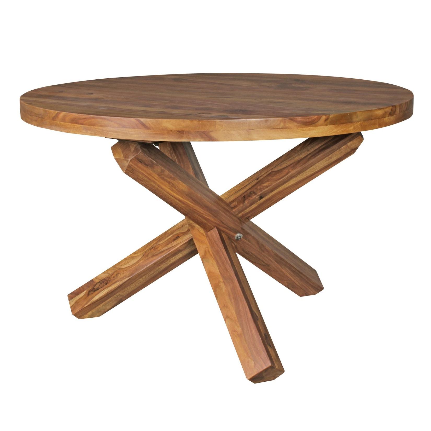 KADIMA DESIGN Esstisch TEKO: Massivholz Rund, 120 cm Durchmesser, Sheeshamholz, Kreuzbeine, Handgefertigt