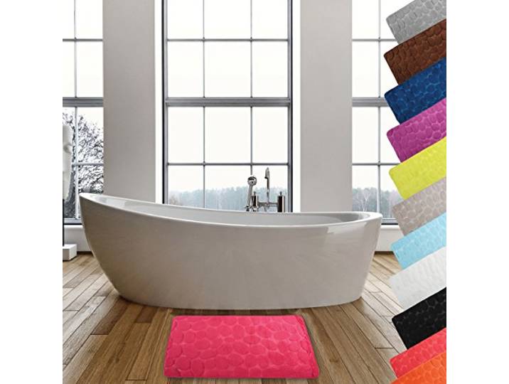 MSV – Kieselstein-Badematte – rutschfeste Latex-Rückseite – Geeignet für Fußbodenheizung – 50 x 80 cm – Fuchsia – Komfort und Sicherheit fürs Badezimmer