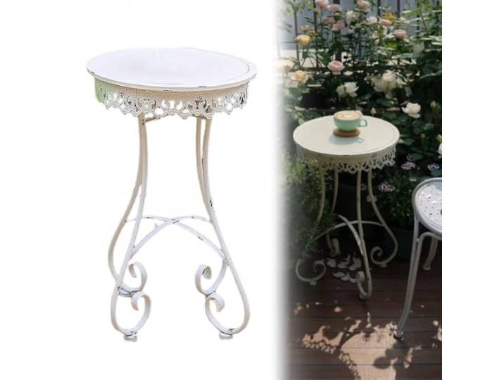 Vintage Distressed Iron Round Coffee Table, Outdoor Bistro Side Table Accent Table with Old Texture, Patio Plant Stand for Patio Garden Balcony Tea Corner