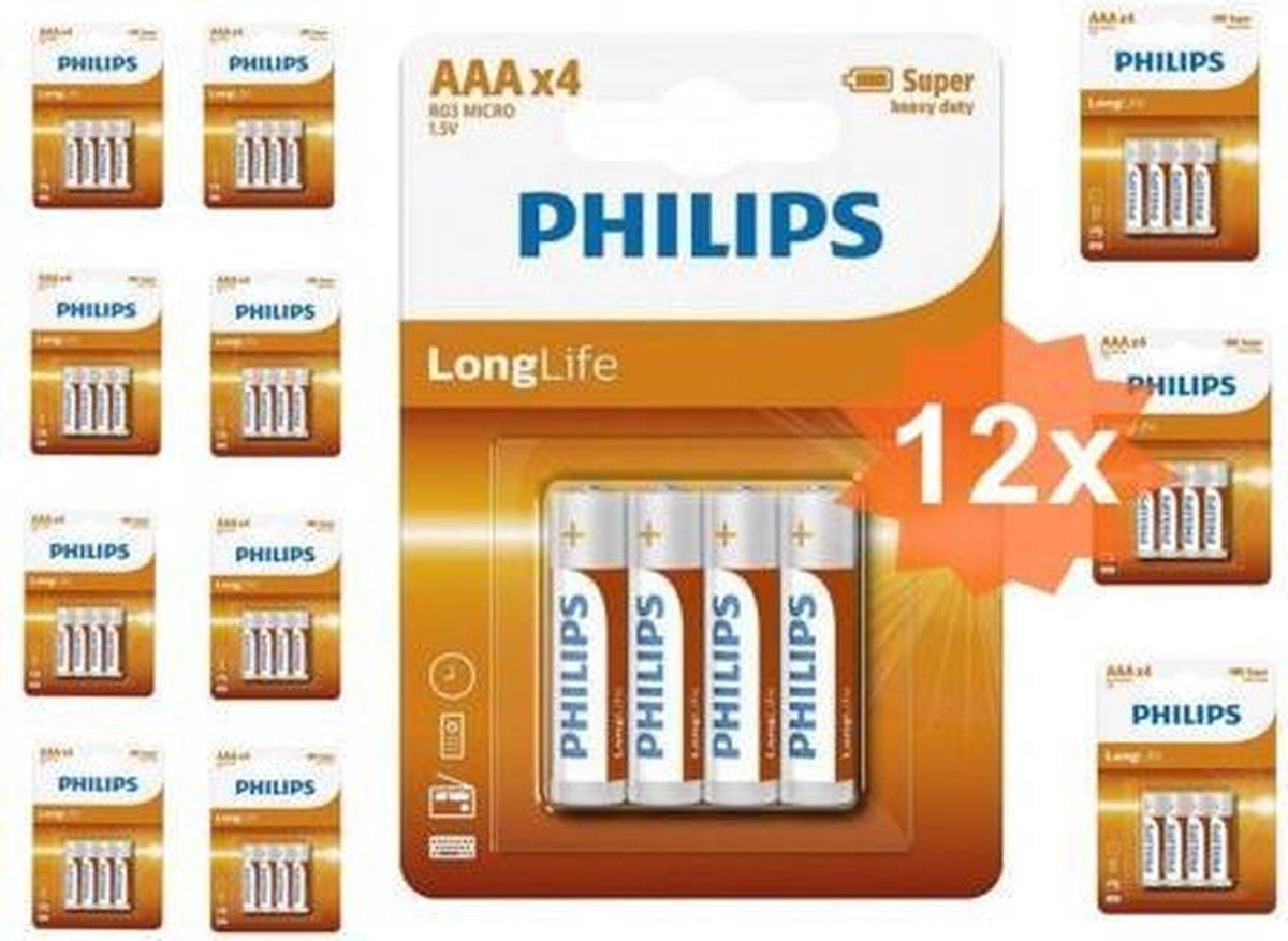 Philips Longlife R03-AAA Potlood cellen, 4 stuks (12-pack)
