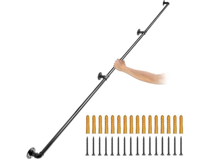 VEVOR Pijp Trapleuning 2\,4 M Leuningen Trappen Binnen 200 Kg Laadvermogen Outdoor Indoor Universele Trapleuning Gemaakt Van Koolstofstaal En Matte Afwerking Geschikt voor Zolderleuning Badkamerleuning