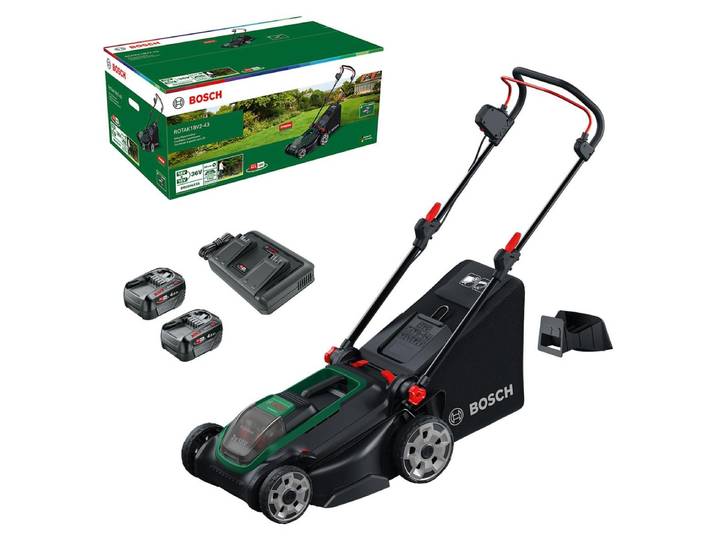 Tondeuse à gazon sans fil ROTAK18V2-43 - BOSCH - avec 2 batteries 4\,0Ah - chargeur - 06008B9L00