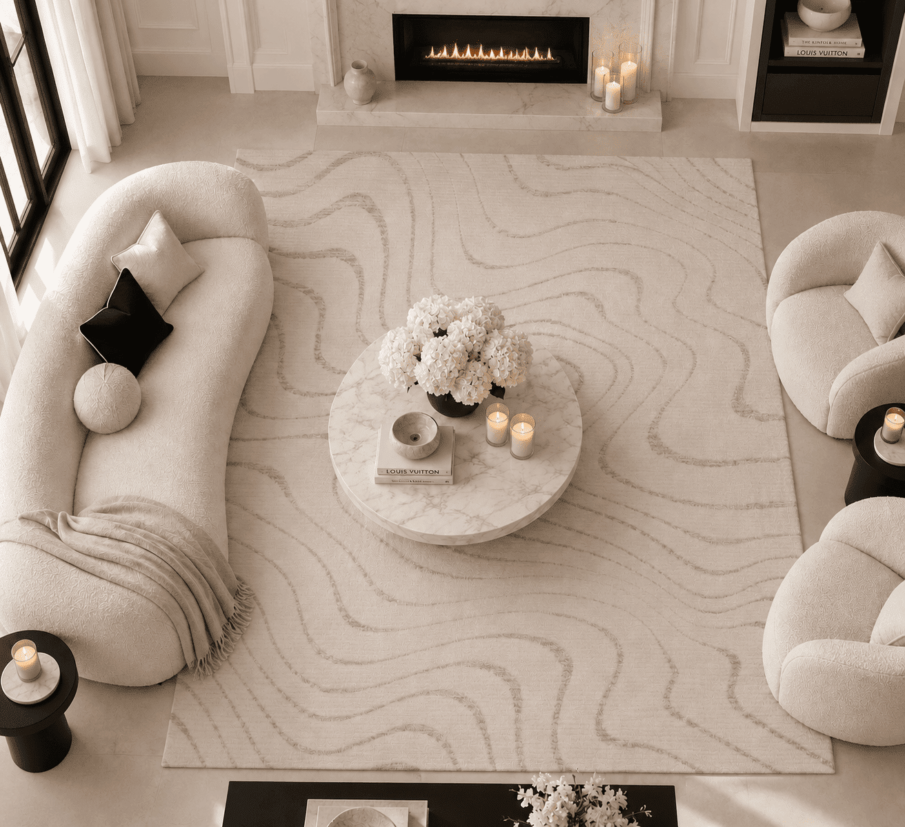Lecco Beige Wave Effect Abstract Rug, 120x160cm