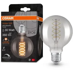 OSRAM LED VINTAGE E27 Glühlampe Globe 95 SMOKE dimmbar 7,8W wie 30W extra warmweißes gemütliches Licht
