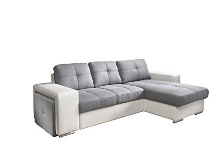 Mivano Cotta C209660 C311/D200 Polsterecke mit Schlaffunktion und Bettkasten, Kunstleder, 278 x 157 cm, weiß/Strukturstoff grau