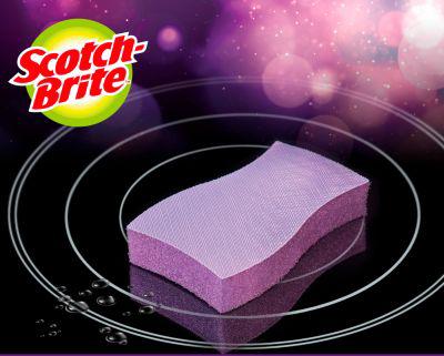 Scotch-Brite™ Glaskeramik-Reinigungsschwamm - chemikalienfrei - kratz- und spülmaschinenfest - L 80 x B 80 mm - Schaumstoff - lila - 3 Stück