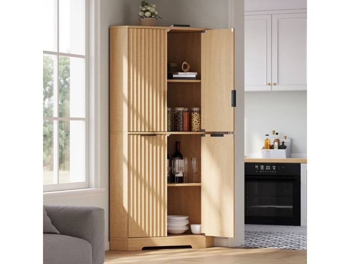 Zitty Armoire d'Angle 4 Portes Meuble de Rangement Haut avec Étagères Réglables 60x60x172cm MDF Blanc